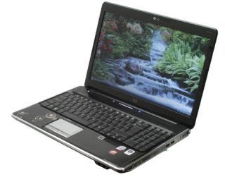 HP Pavilion dv6-1240ea laptop with open lid displaying screen.