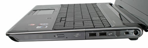 HP Pavilion dv6 laptop side view showing ports and DVD drive.
