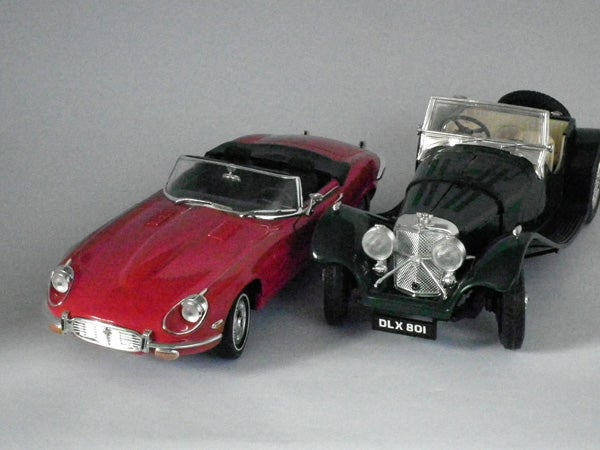 Model cars of Jaguar E-Type and classic convertible