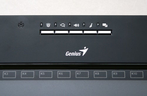 Genius G-Pen M609X tablet's express keys and logo close-up.