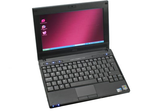 Dell Latitude 2100 Netbook with open lid and powered on