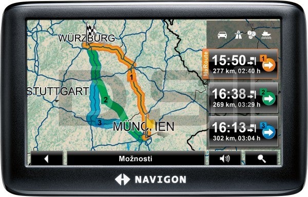 Navigon 3310 max Sat-Nav displaying map and route options.