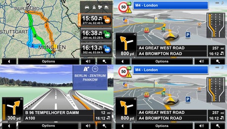 Screenshot collage of Navigon 3310 max Sat-Nav interface.