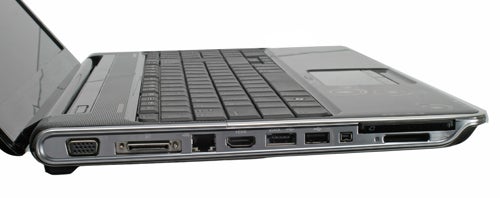 HP Pavilion dv6-1210sa laptop showing side ports and DVD drive.