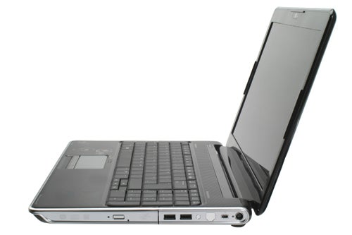 HP Pavilion dv6-1210sa laptop open at an angle on white background.