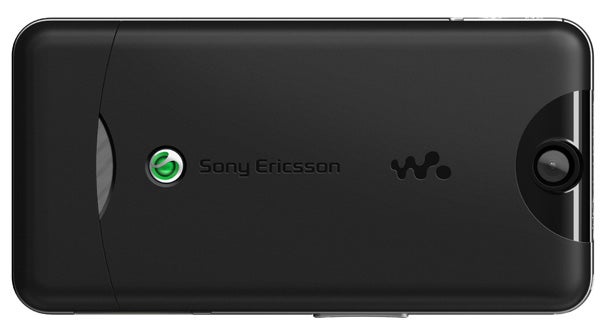 Sony Ericsson W205 Walkman phone, black, rear view.