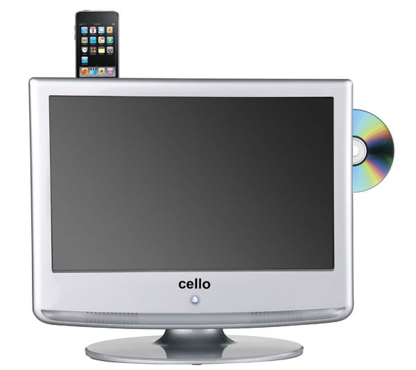 Cello 19-inch LCD TV with built-in DVD player and iPod dock.