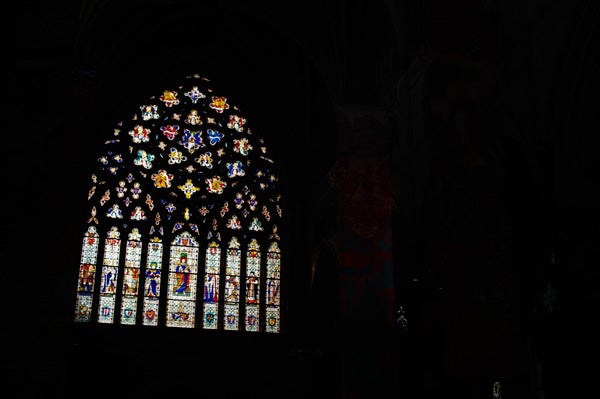 Stained glass window photographed in low light conditions