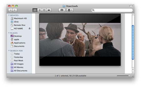 Mac OS X Snow Leopard Finder window with video preview.