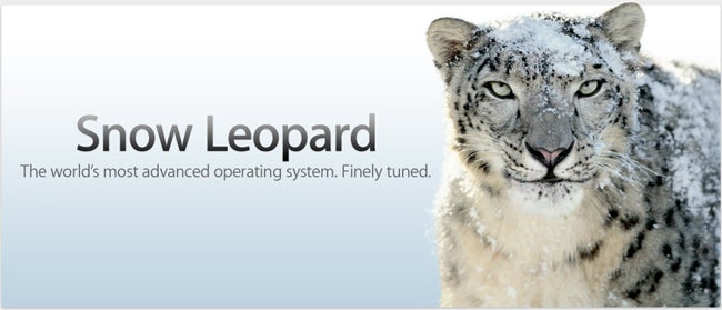 Advertisement for Apple's Mac OS X 10.6 Snow Leopard software.