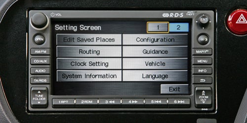 Honda Insight hybrid's infotainment system settings screen.