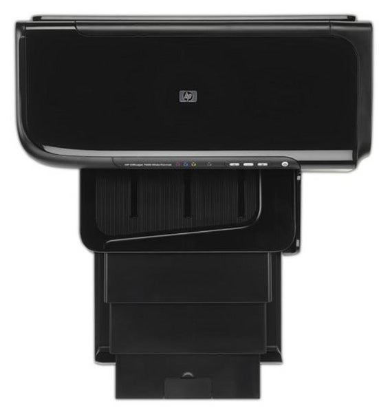 HP OfficeJet 7000 Wide Format Printer with open paper trays.