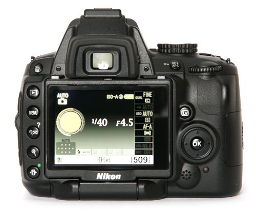 Nikon D5000 DSLR camera rear LCD screen and controls.