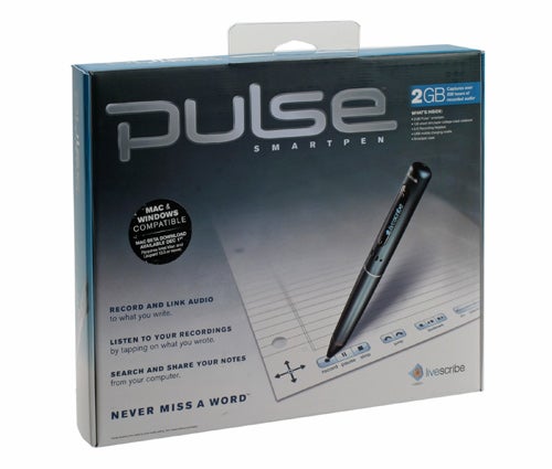 Livescribe Pulse Smartpen packaging with product features.
