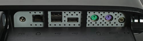 Close-up of eMachines EZ1600 PC's rear ports and connectors.