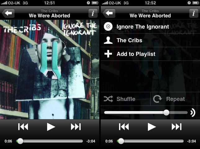 Screenshot of Spotify app interface on iPhone displaying The Cribs album.