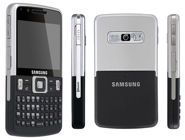 Samsung C6625 smartphone with QWERTY keyboard displayed from multiple angles