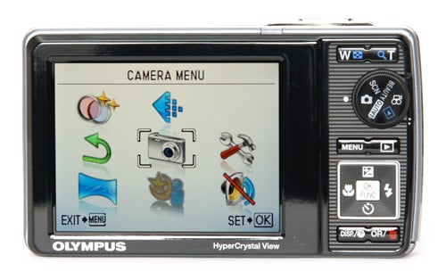 Olympus mju-7010 camera displaying menu on LCD screen.