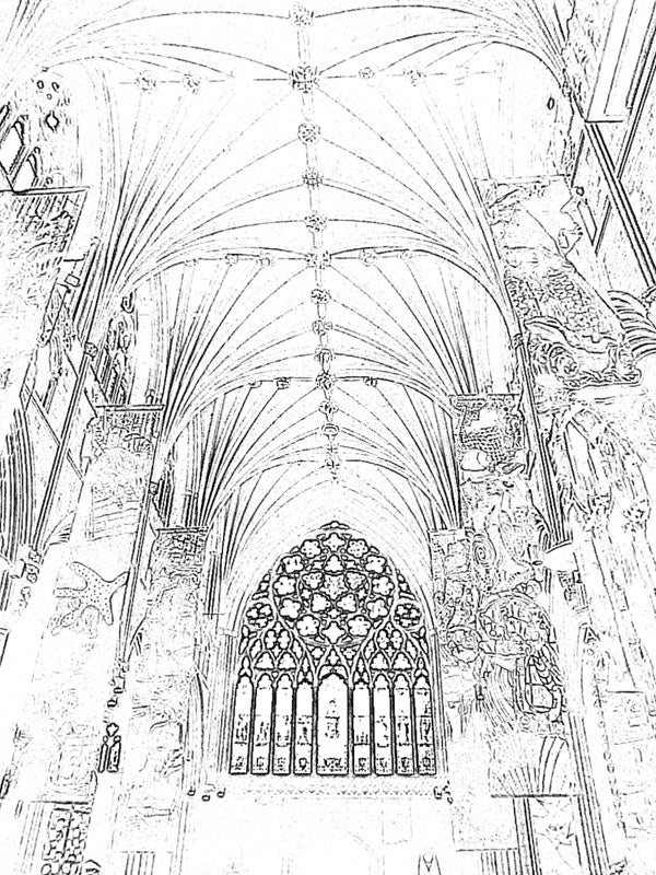 Sketch-like effect on photo of cathedral interior taken by Olympus mju-7010.