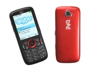 INQ Mini 3G phone with Skype on screen, front and back view.