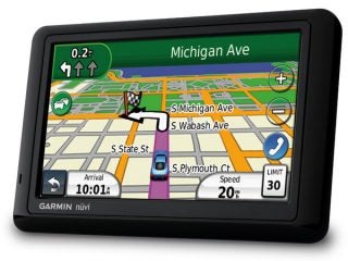 Garmin nuvi 1490T displaying navigation map on screen.