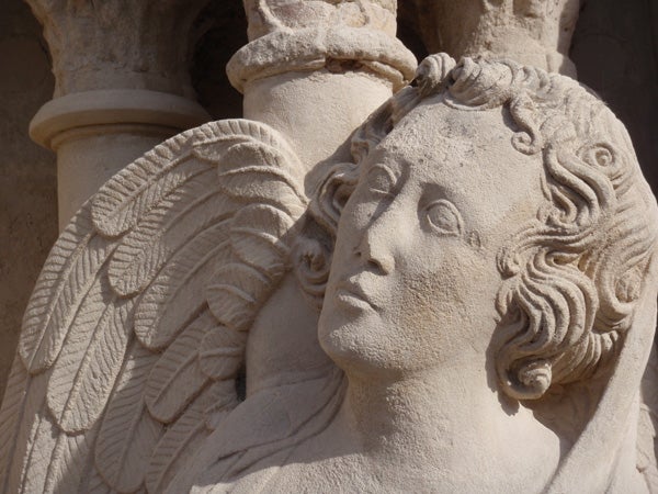 Stone angel sculpture close-up