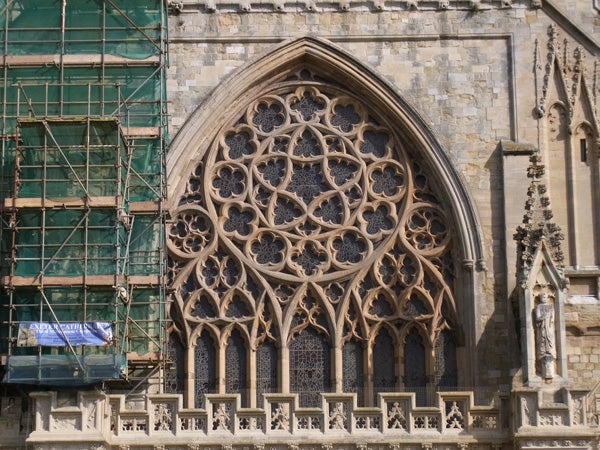 Ricoh CX2 camera photo of intricate church window design.