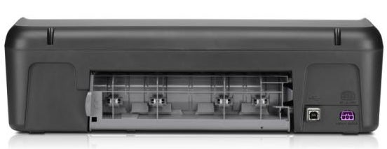 HP Deskjet D1660 inkjet printer frontal view with transparent casing.