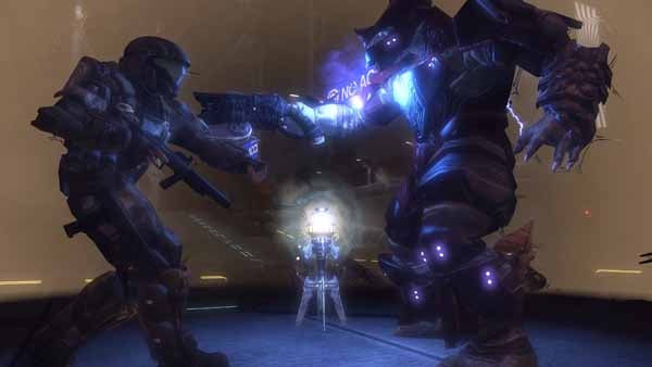 Screenshot of Halo 3: ODST gameplay with two characters.