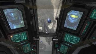 First-person view from inside a Halo 3: ODST drop pod.