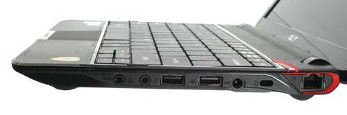 Side view of Acer Ferrari One Netbook showing ports.