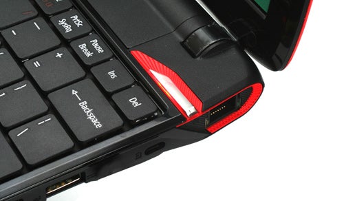 Close-up of Acer Ferrari One netbook's keyboard and touchpad.
