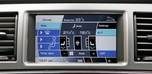 Jaguar XF touchscreen climate control interface.