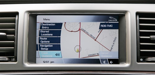 Jaguar XF's in-dash navigation system display screen.