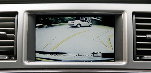 Jaguar XF's display showing the rearview camera feed.