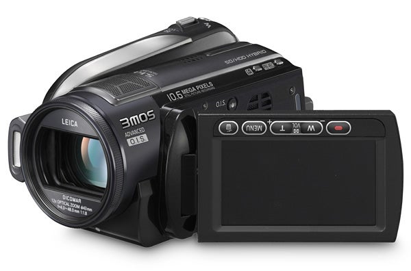 Panasonic HDC-HS200 camcorder with open LCD screen.