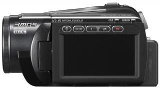 Panasonic HDC-HS200 camcorder with LCD screen and controls.