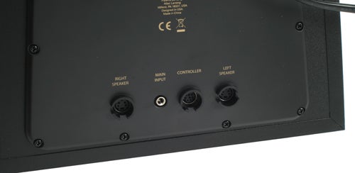 Close-up of Altec Lansing speaker connectors.