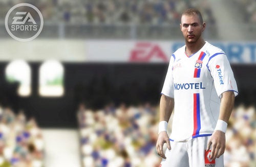FIFA 10 video game screenshot featuring a virtual soccer player.