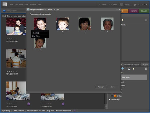 Screenshot of Adobe Photoshop Elements 8 People Recognition feature.