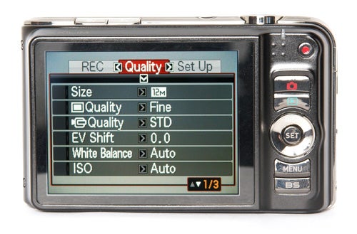 Casio Exilim EX-H10 camera showing settings on LCD screen.