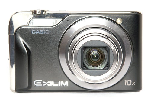 Casio Exilim EX-H10 compact camera on white background.