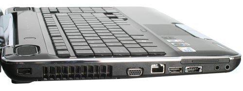 Side view of Toshiba Satellite A500-11U laptop showing ports.