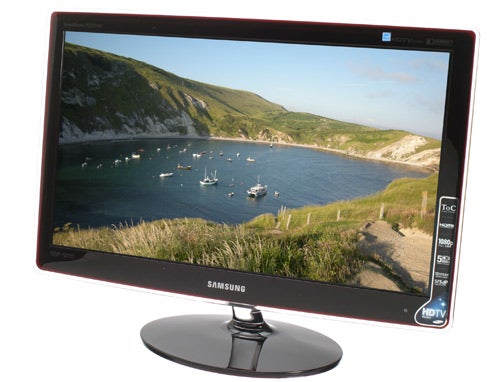 Samsung SyncMaster P2370HD 23-inch HDTV monitor displaying scenic coastline.
