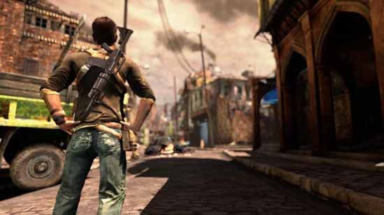 Screenshot of Uncharted 2 gameplay featuring main character.