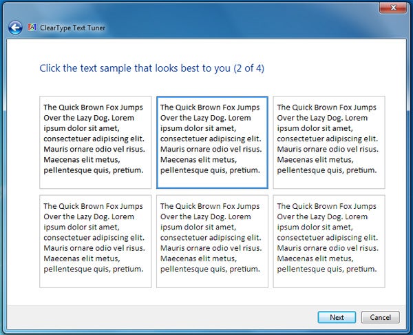 Screenshot of Windows 7 ClearType Text Tuner step 2.