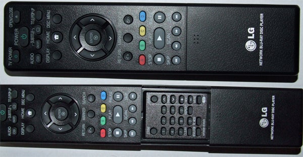 Two LG Blu-ray player remotes side by side.