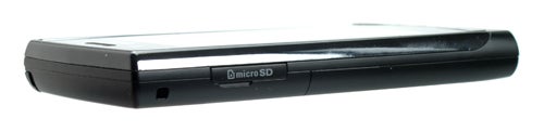 Side view of LG GT500 phone showing microSD slot.