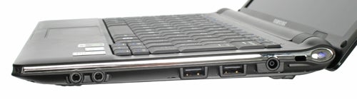 Side view of Samsung N510 netbook showing ports and design.
