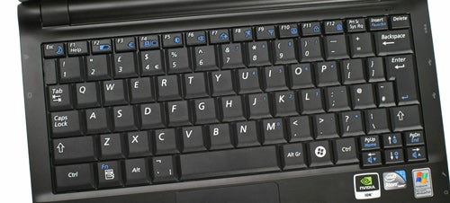 Close-up of Samsung N510 netbook keyboard.